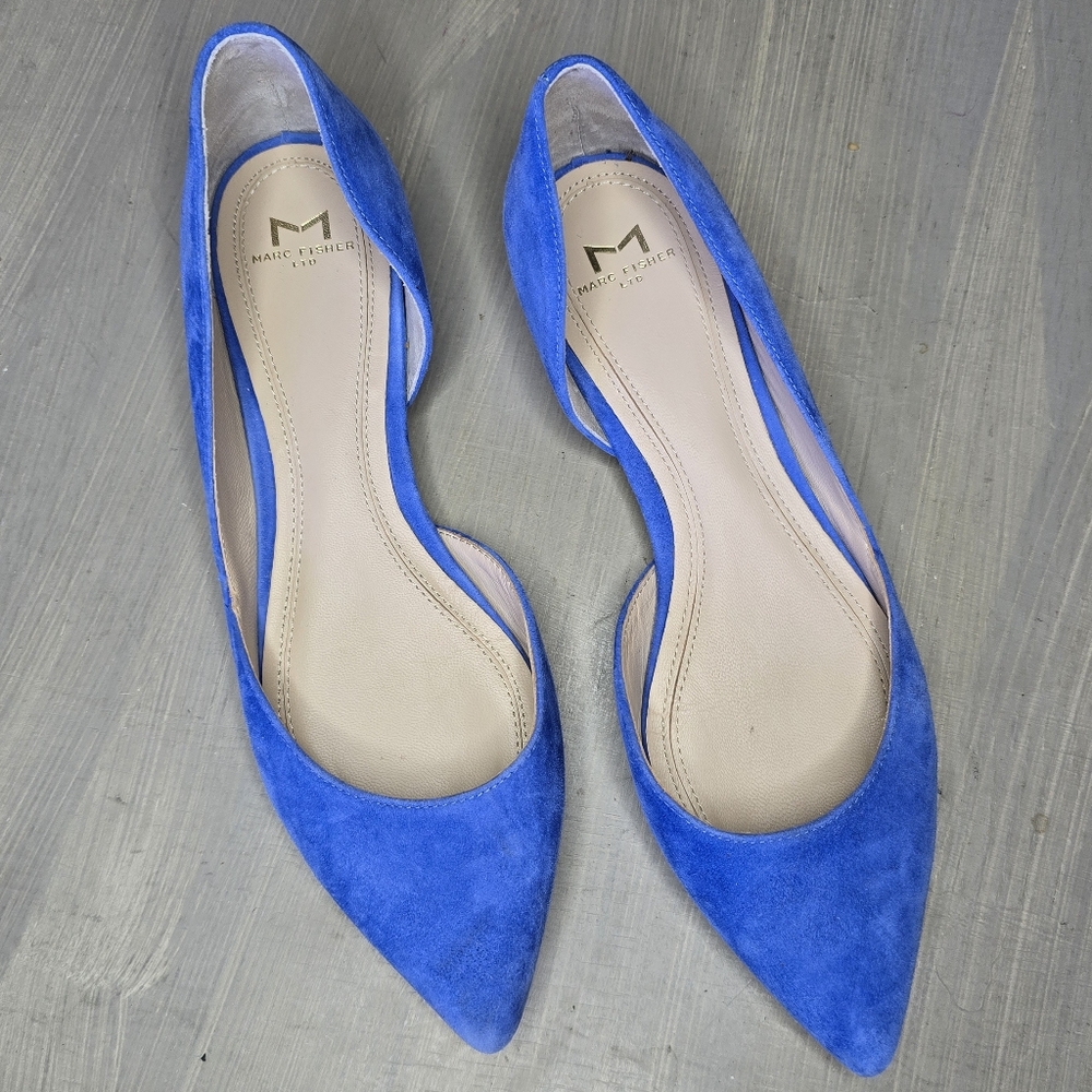 Marc Fisher 'Sunny' Half d'Orsay Blue Suede Flat size 5.5